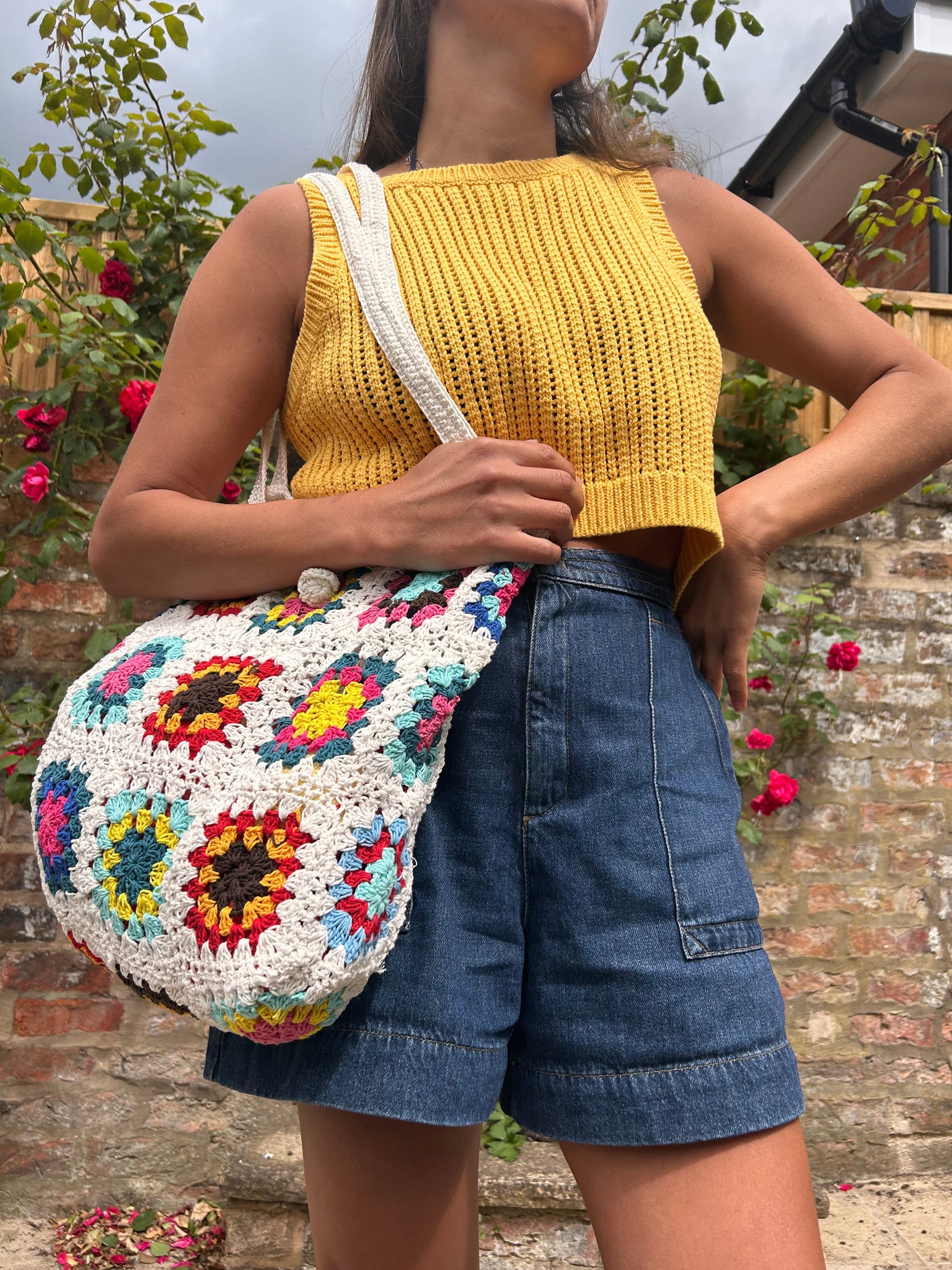 Granny Square Crochet Tote / Shoulder Bag