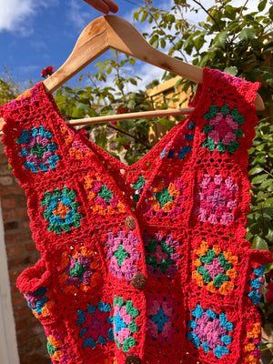 Cleo Granny square vest in red (XS/S)