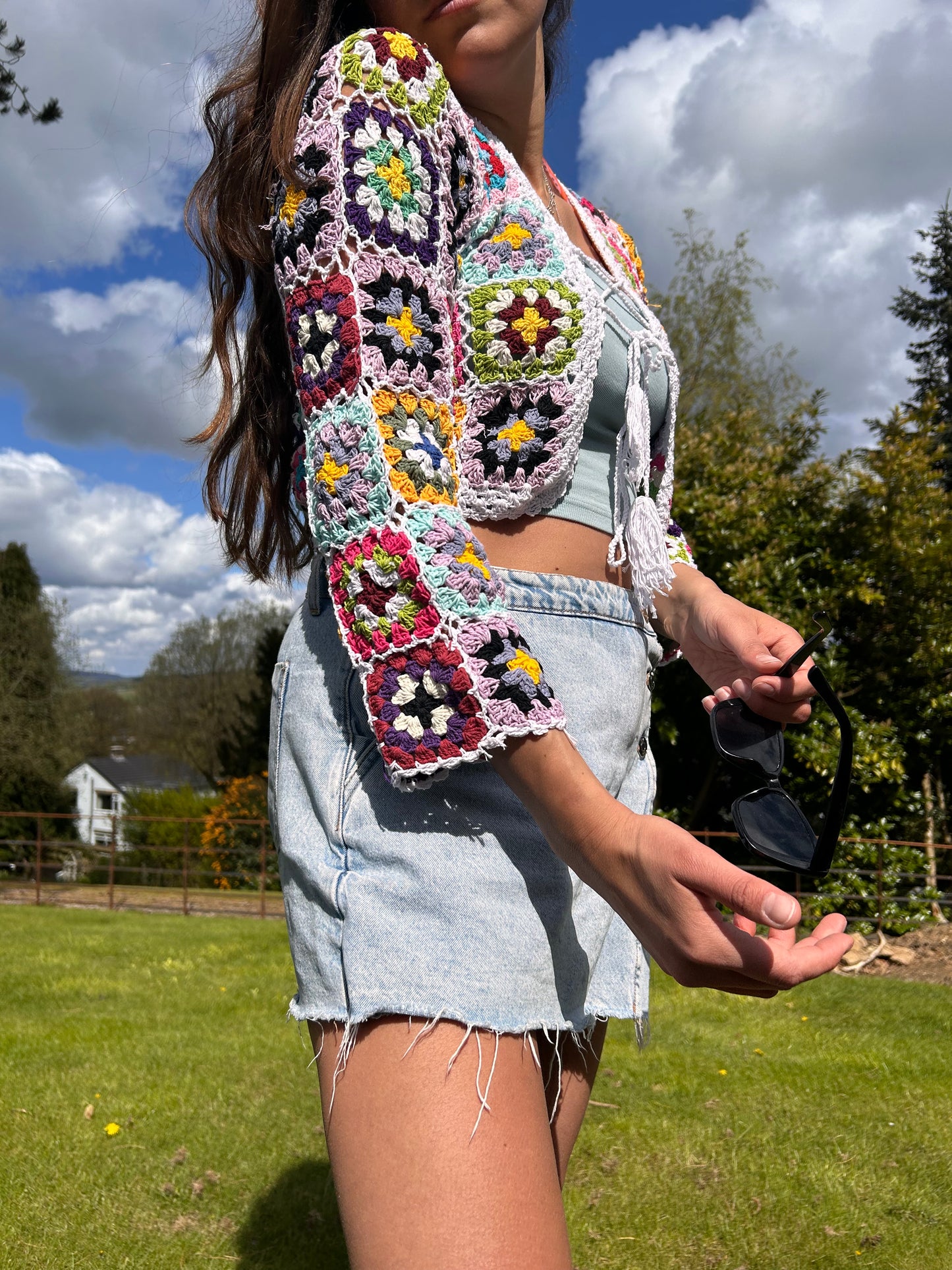 White granny square crochet cardigan