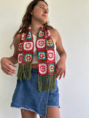 Granny Square crochet mini scarf with tassels