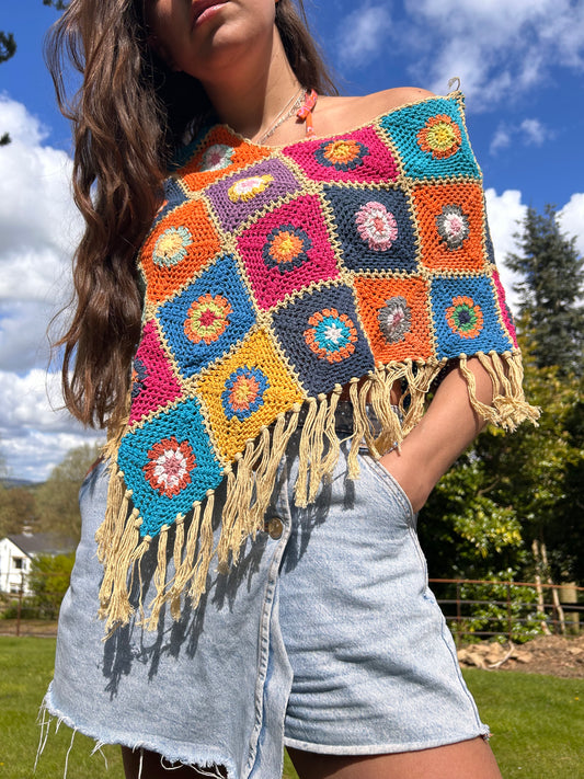 Granny square & tassel poncho