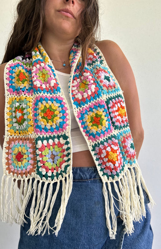 Granny Square crochet mini scarf with tassels