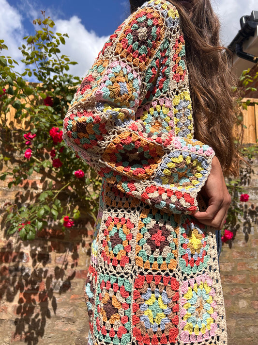 “Oats for Breakfast” Granny square maxi crochet cardigan