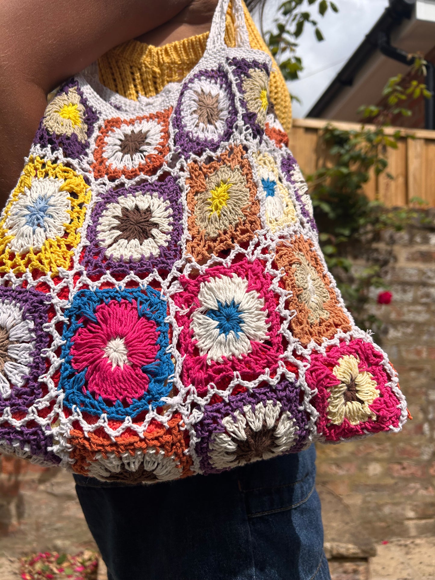 Granny Square Crochet Tote / Shoulder Bag