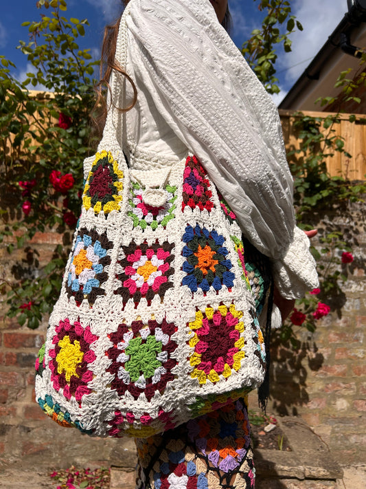 Granny Square Tote Bag with button