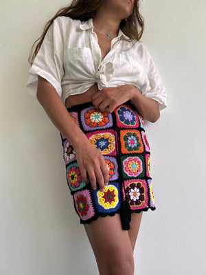 Bohemia Black Floral Crochet Skirt
