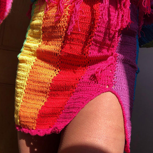 *REWILD* Rainbow Crochet Skirt with Split