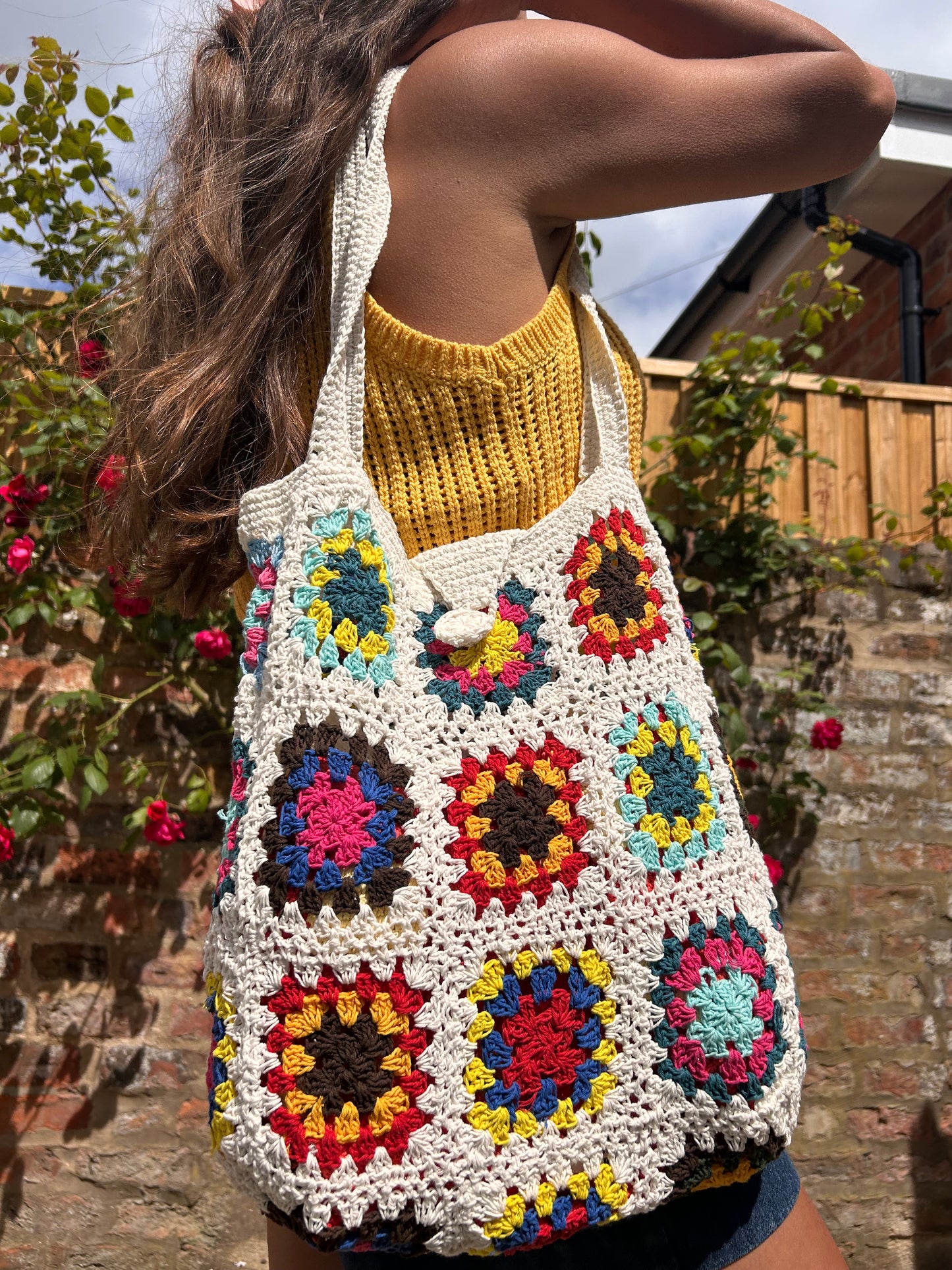 Granny Square Crochet Tote / Shoulder Bag