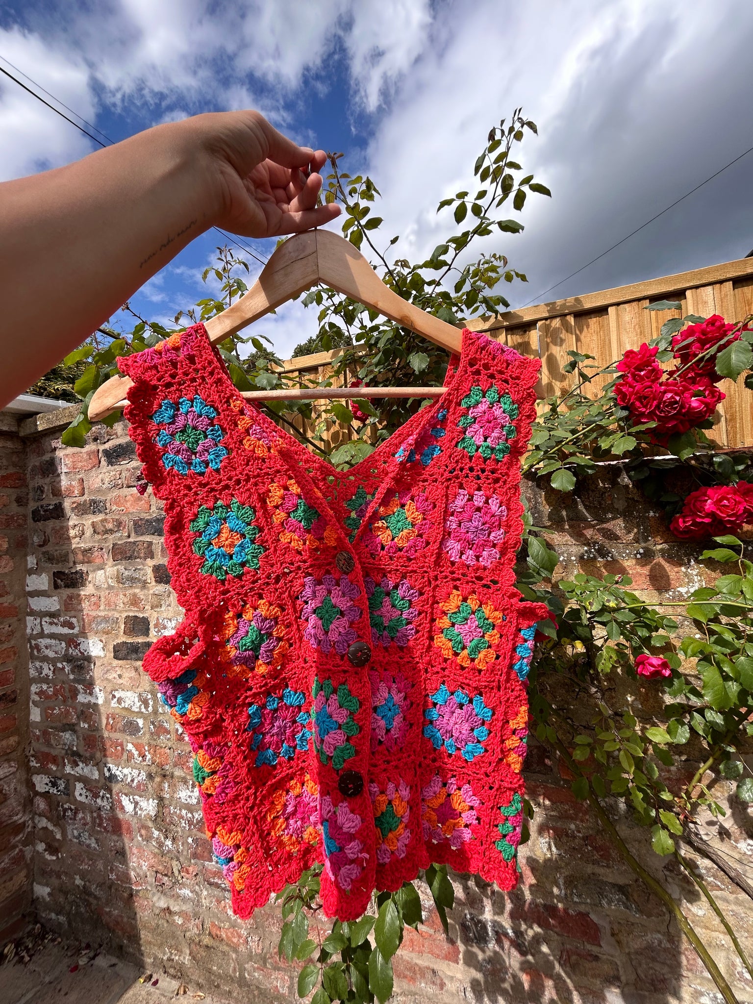 Cleo Granny square vest in red (XS/S)