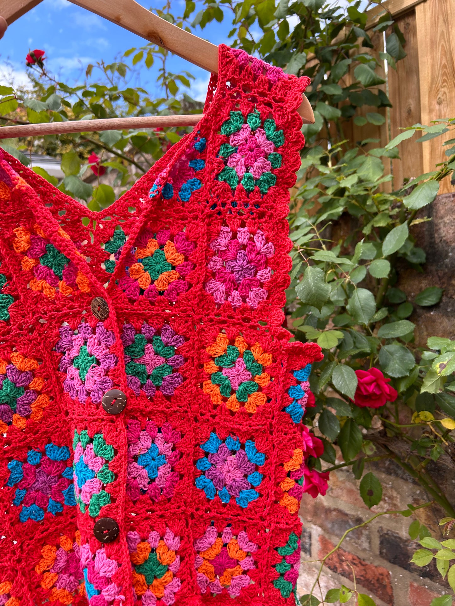 Cleo Granny square vest in red (XS/S)