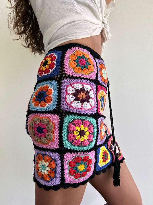 Bohemia Black Floral Crochet Skirt