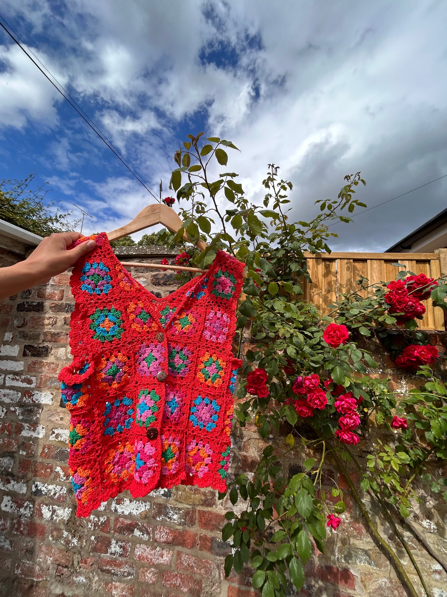 Cleo Granny square vest in red (XS/S)