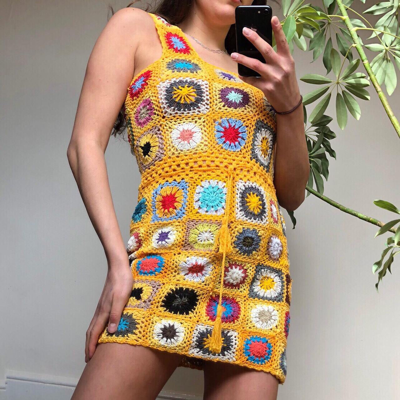 Granny Square Crochet Dress - S