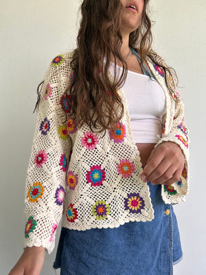 Delilah Slouchy White Floral Crochet Cardigan