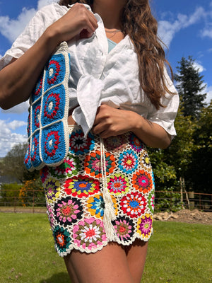 Mini Meadow White Floral Crochet Skirt
