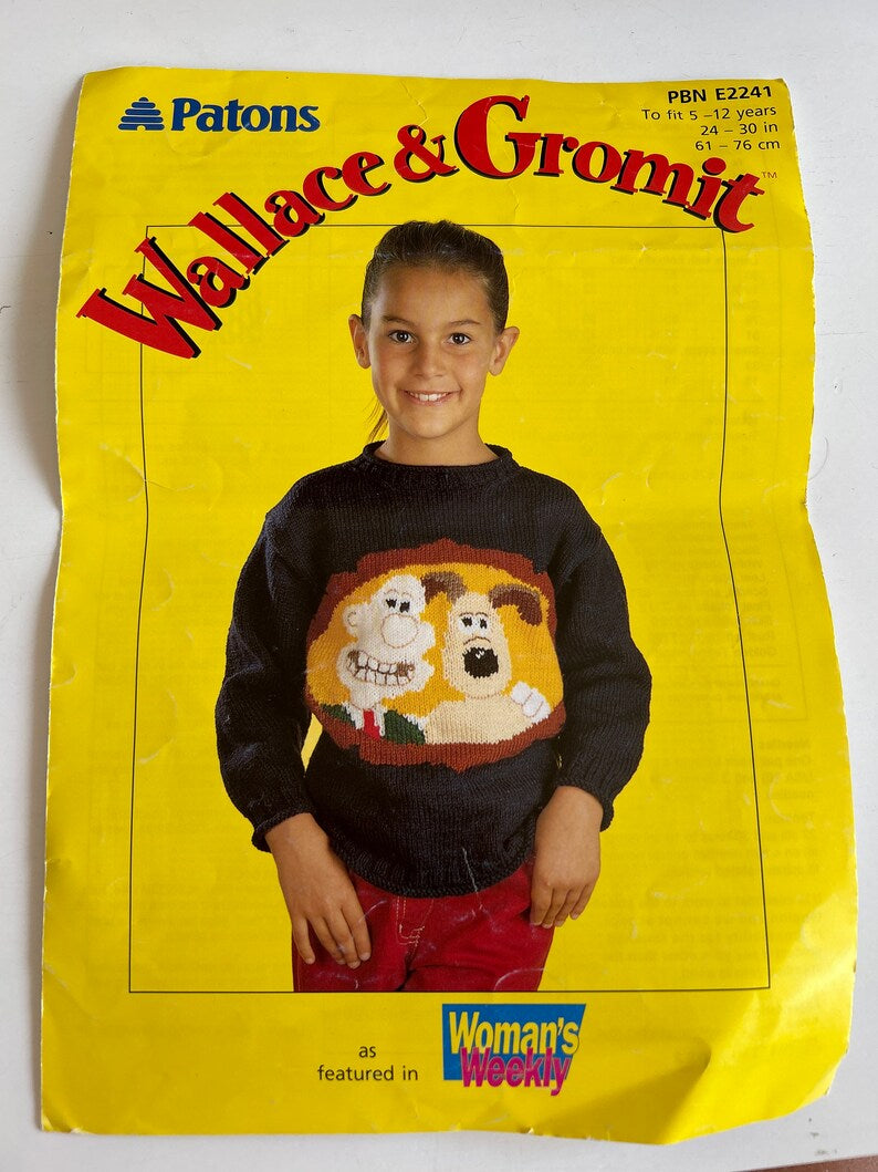 Digital Out-of-Print Patons Knitting Pattern PBN E2242 Wallace & Gromit age / size 5-12 years  - 1988