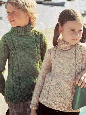 Digital Out of Print Patons Knitting Pattern 1226 kids roll neck cable knit jumper sweater from 1975