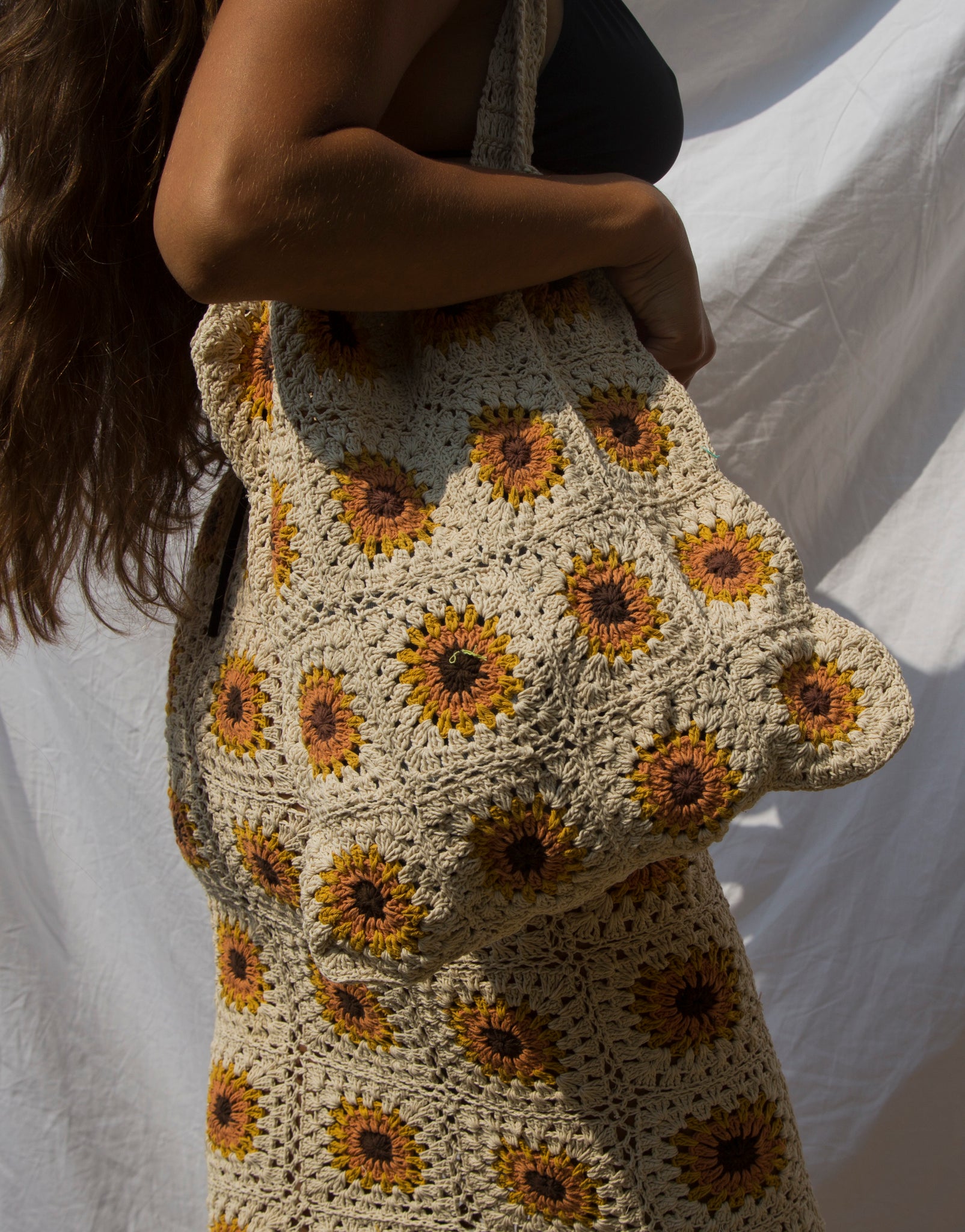 Sundance Kid Sunflower Crochet Tote / Shoulder Bag