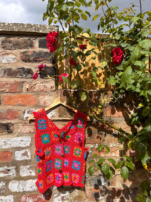 Cleo Granny square vest in red (XS/S)