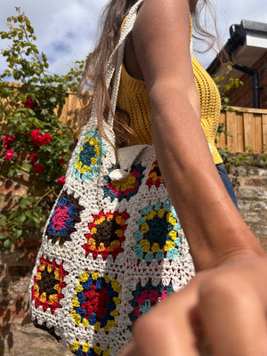 Granny Square Crochet Tote / Shoulder Bag