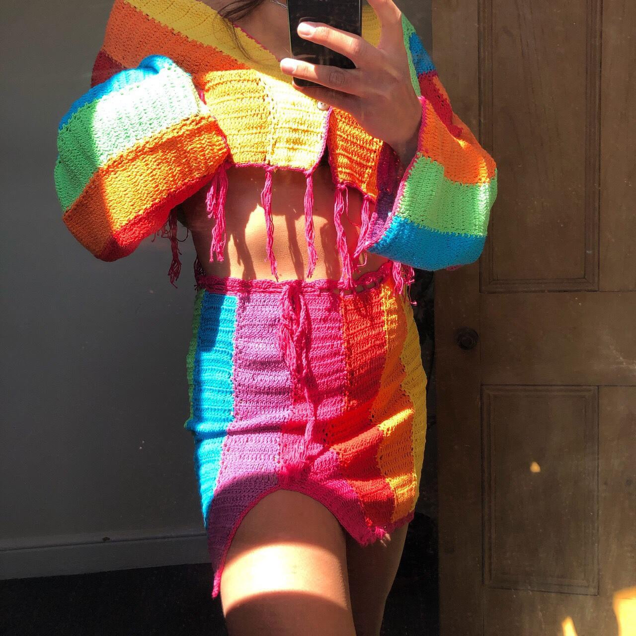 *REWILD* Rainbow Crochet Skirt with Split