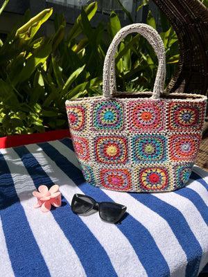 Crochet wicker tote beach bag (rounder)