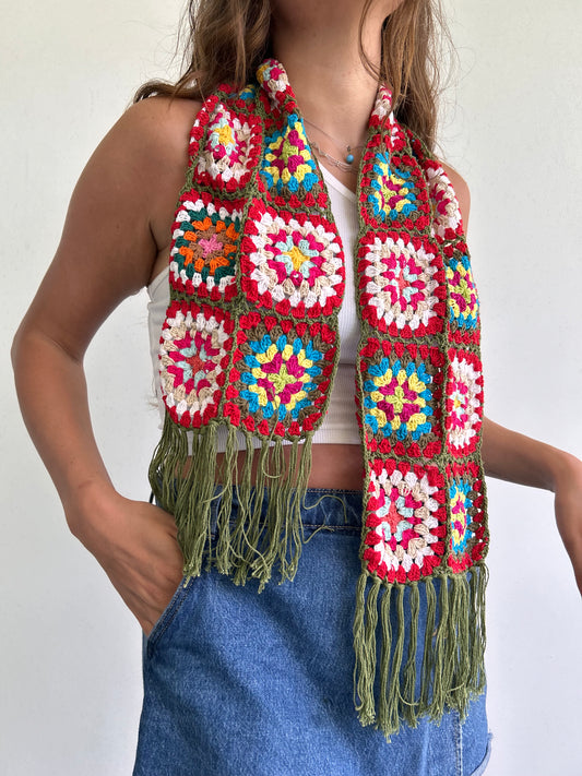 Granny Square crochet mini scarf with tassels