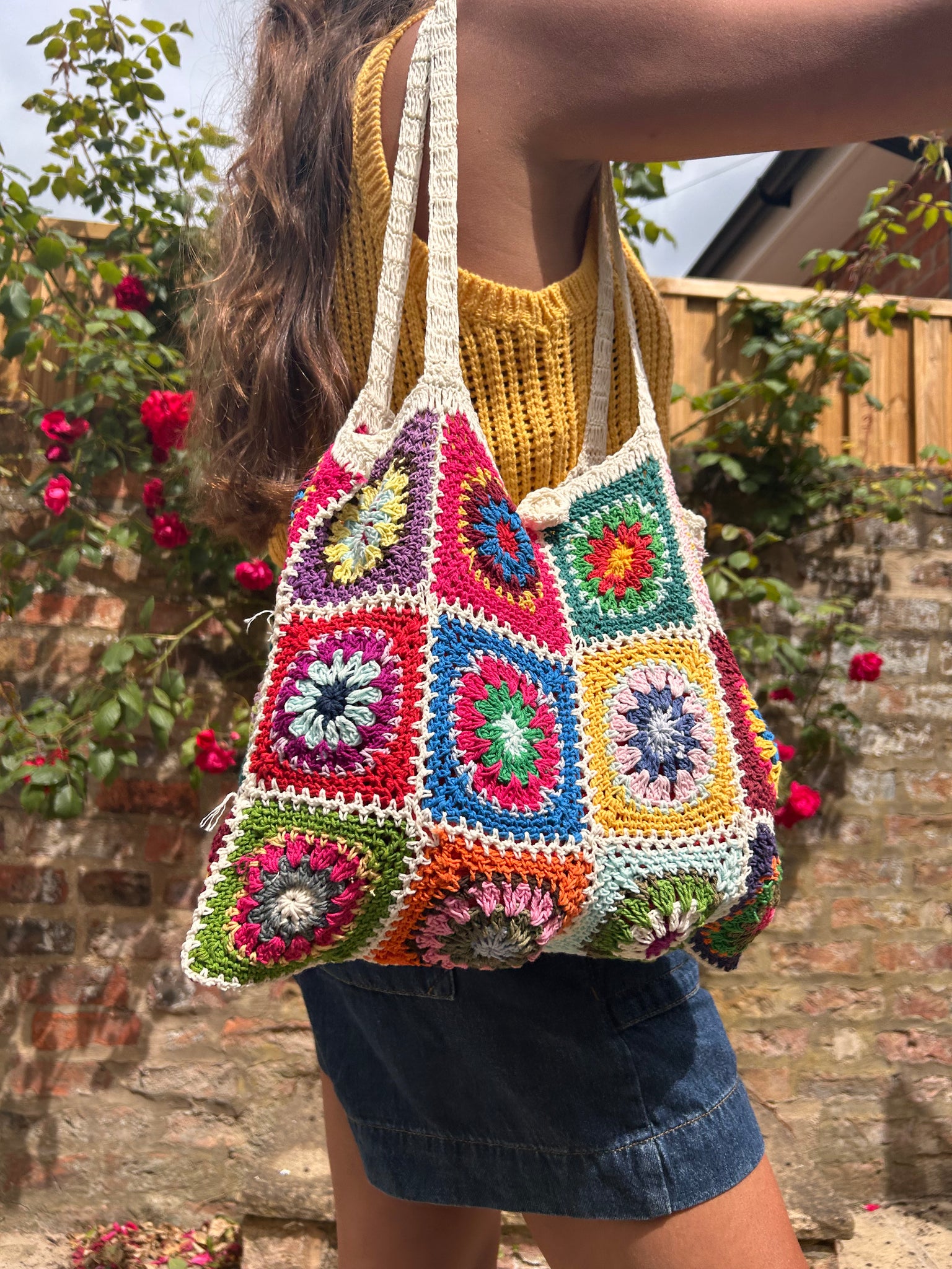 Granny Square Crochet Tote / Shoulder Bag