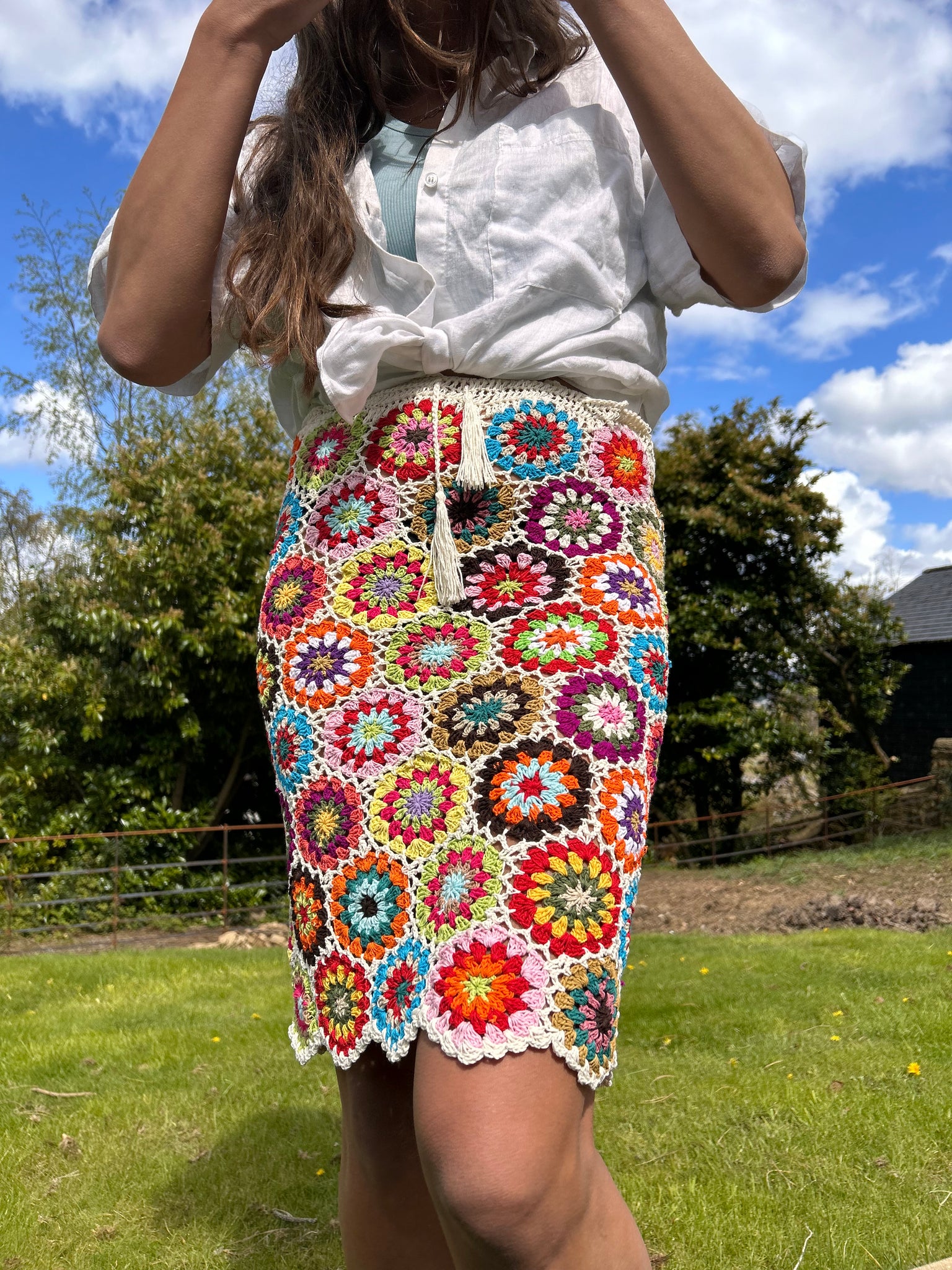 Meadow White Floral Crochet Skirt