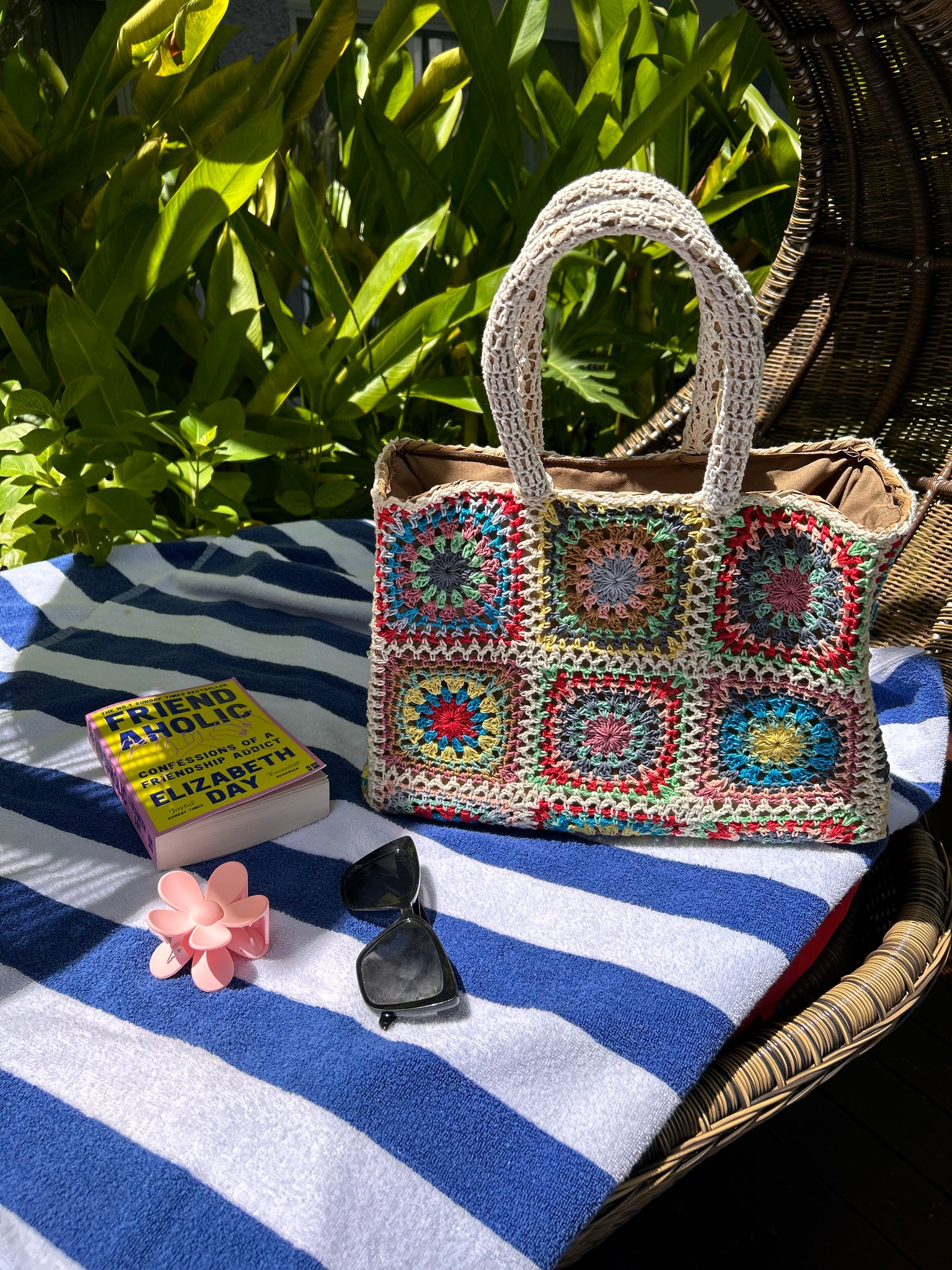 Crochet wicker tote beach bag (smaller size)