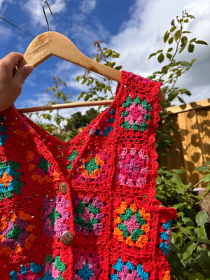 Cleo Granny square vest in red (XS/S)