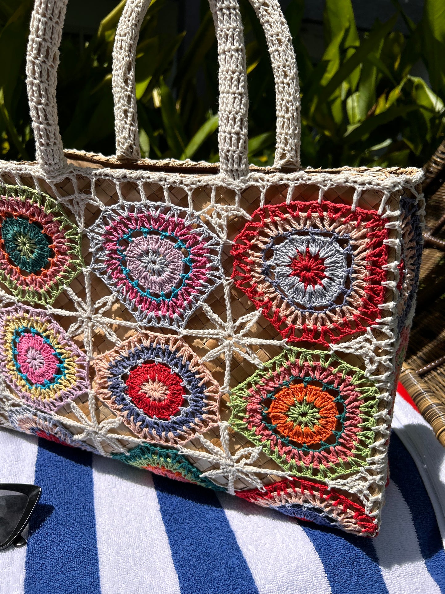 Crochet wicker tote beach bag