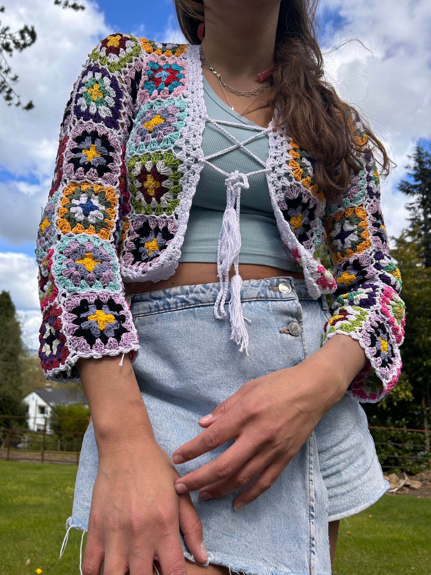 White granny square crochet cardigan