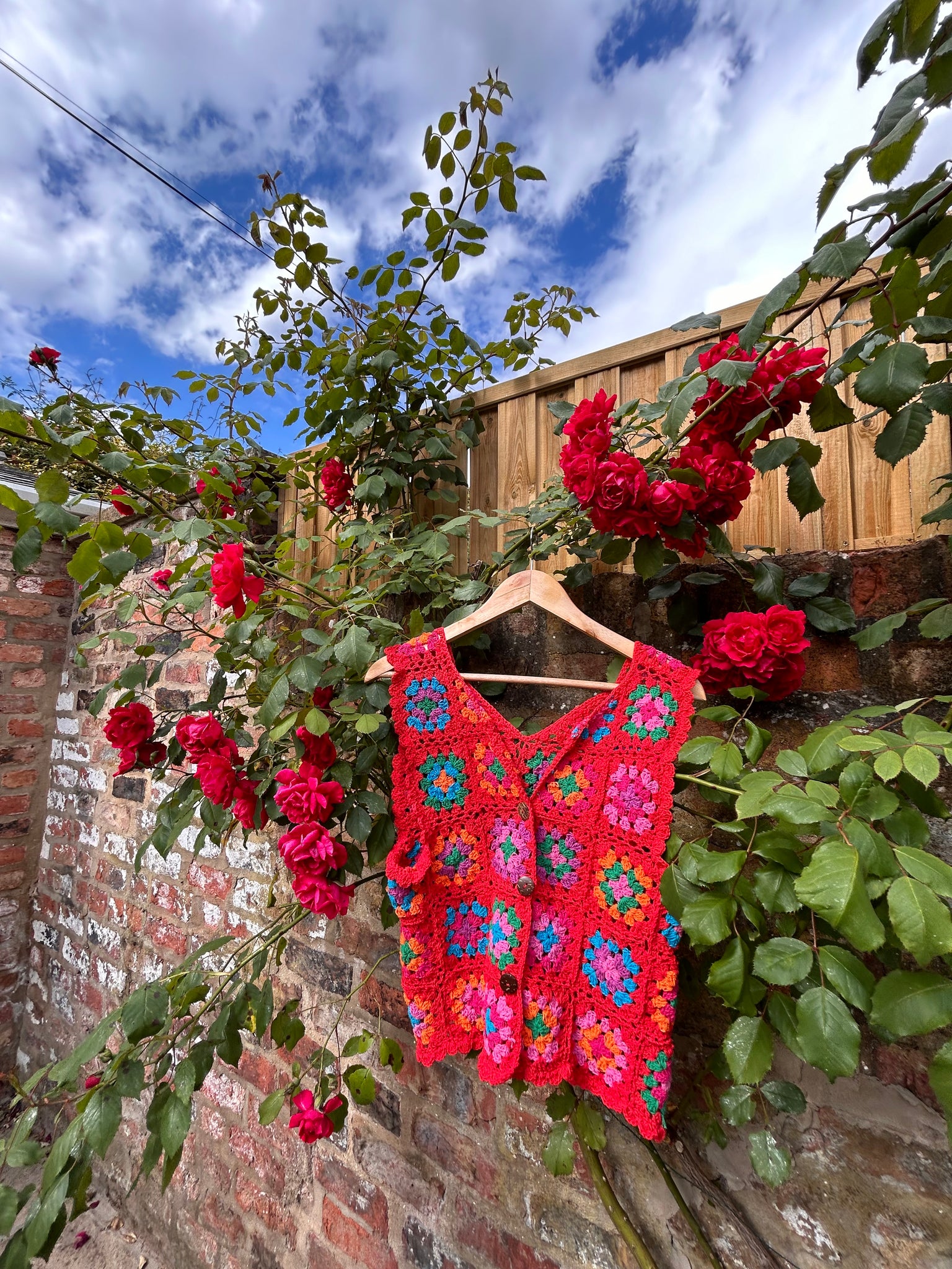 Cleo Granny square vest in red (XS/S)