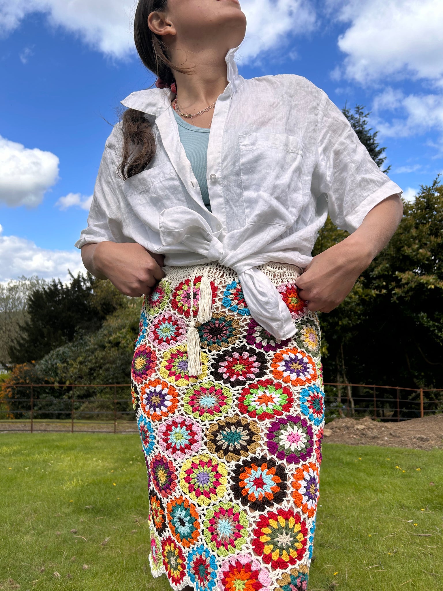 Meadow White Floral Crochet Skirt