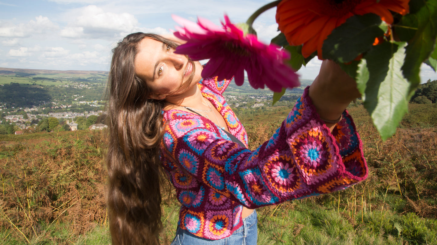 Cosmos Deep Purple Crochet Cardigan