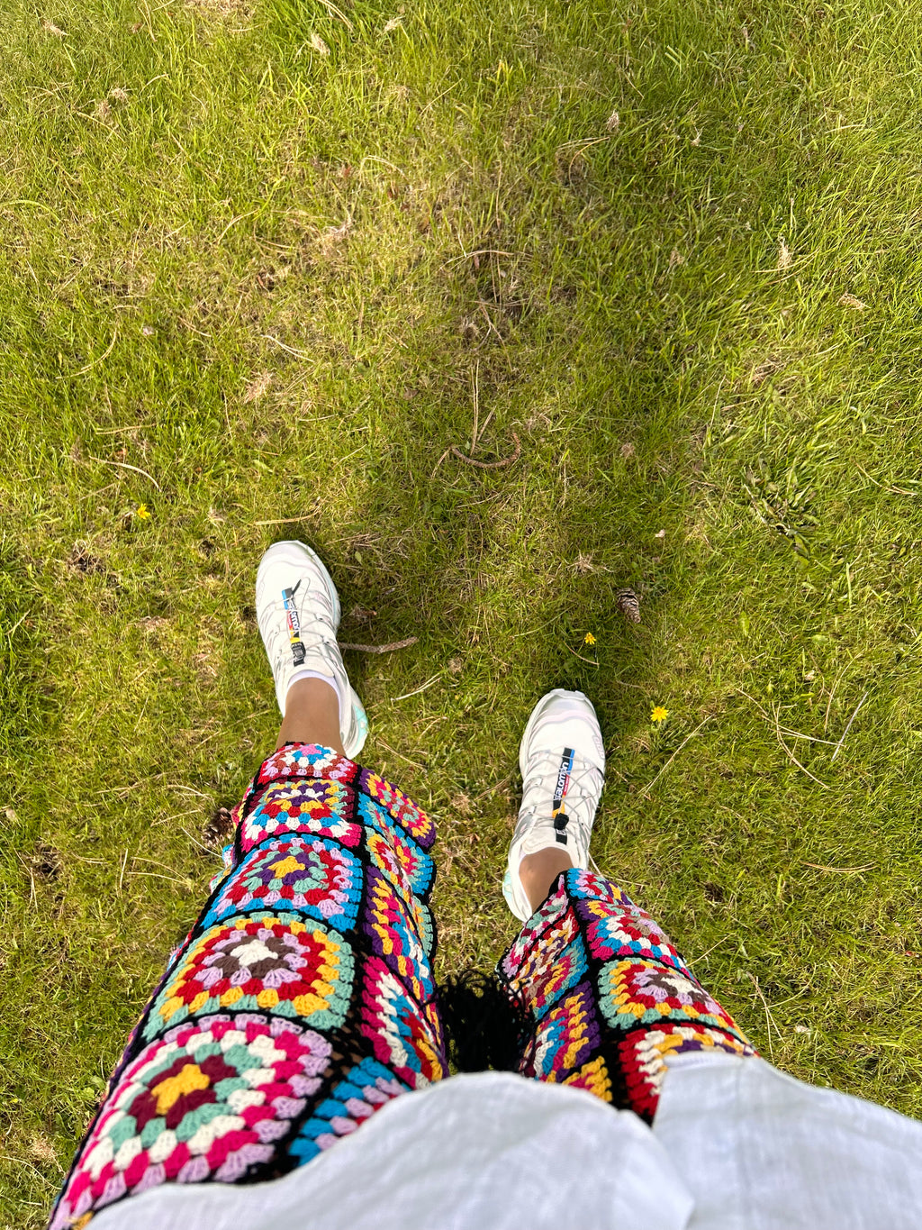 Black Granny square flare trousers with drawstring waist