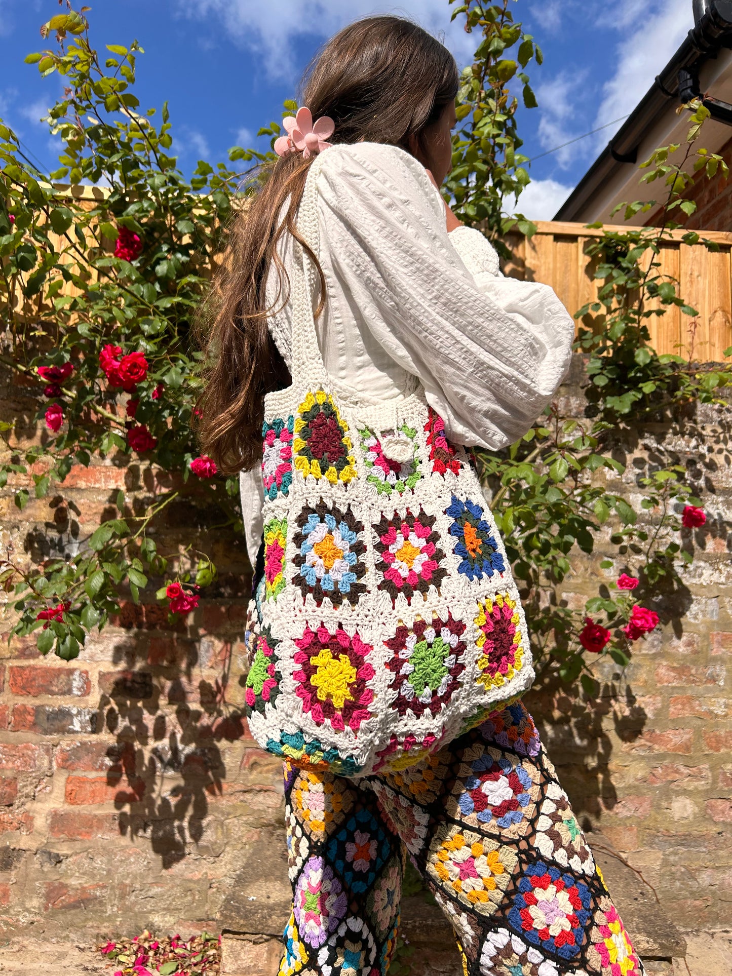 Granny Square Tote Bag with button