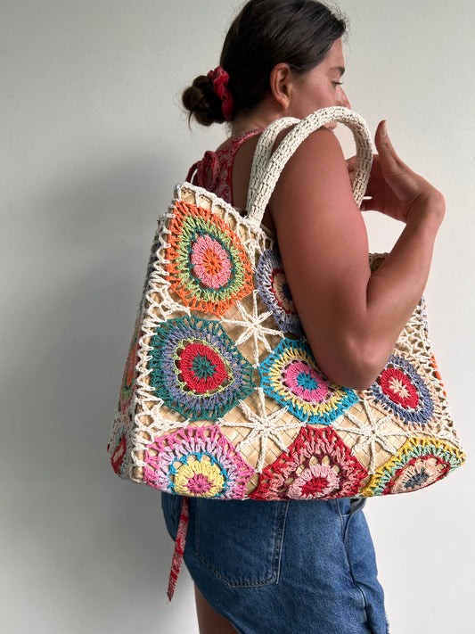 Crochet wicker tote beach bag