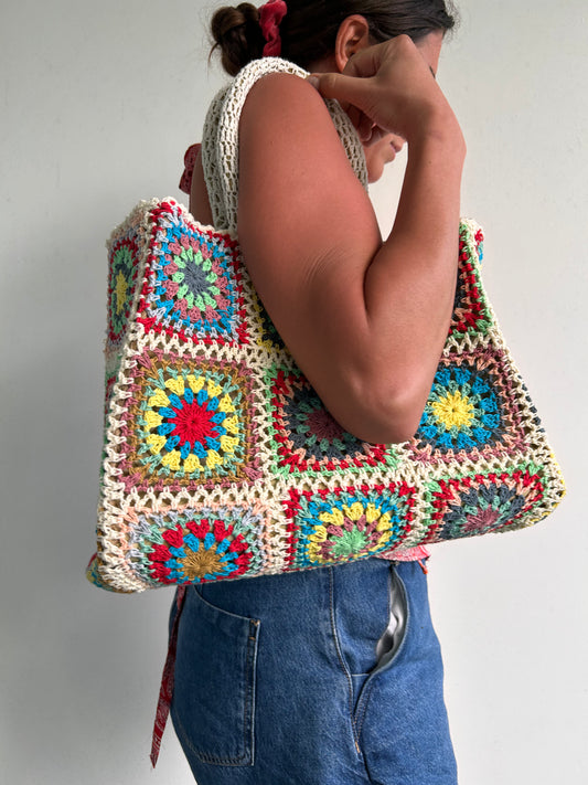 Crochet wicker tote beach bag (smaller size)