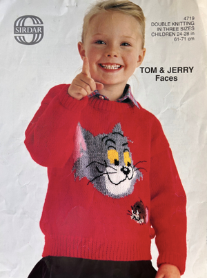 Digital Out-of-Print Sirdar Knitting Pattern 4719, Kid's Tom and Jerry Faces Picture Sweater Jumper Pullover in DK to Fit 24-28"
