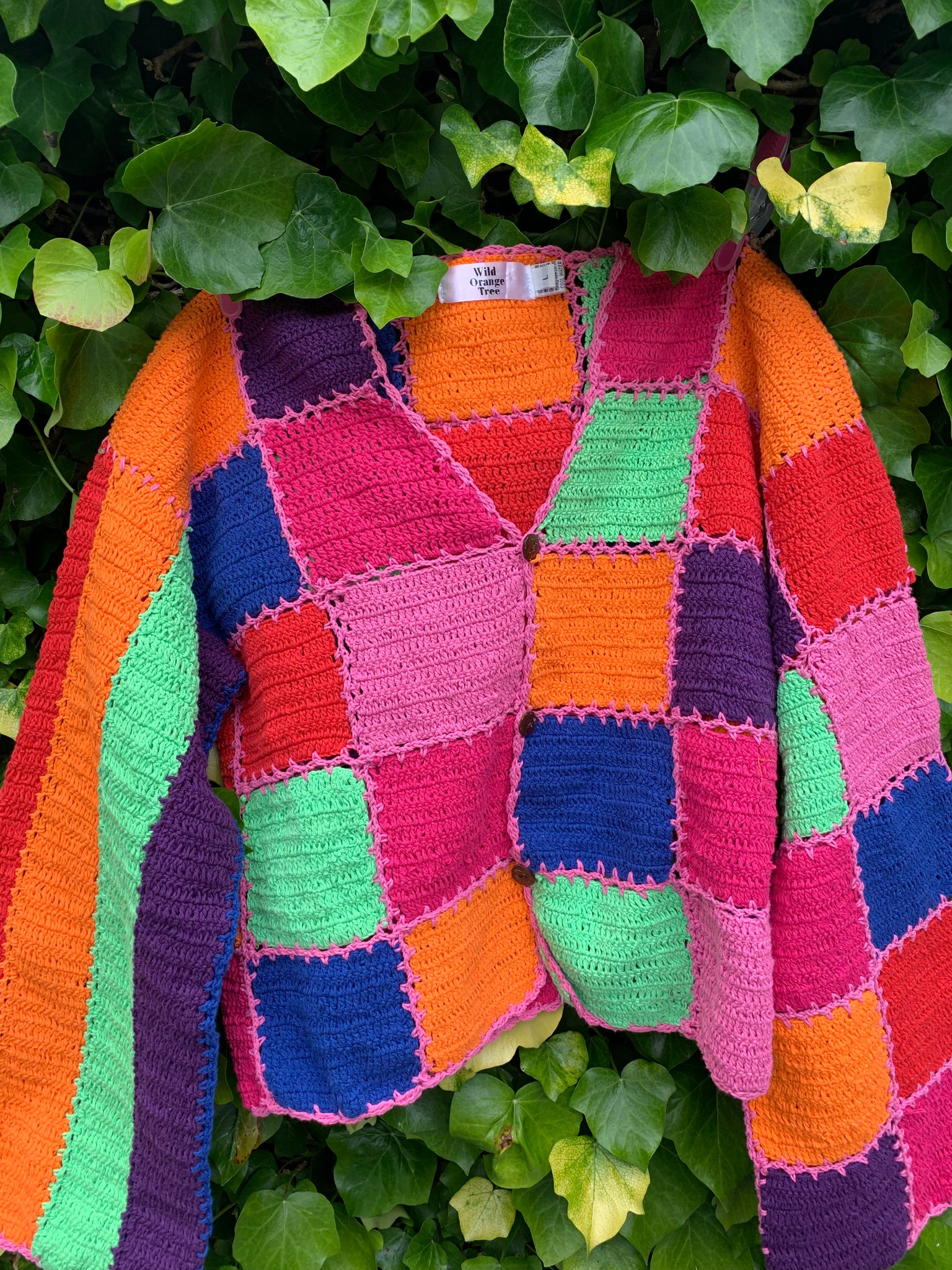 SAMPLE Multicoloured Checkerboard Crochet Cardigan