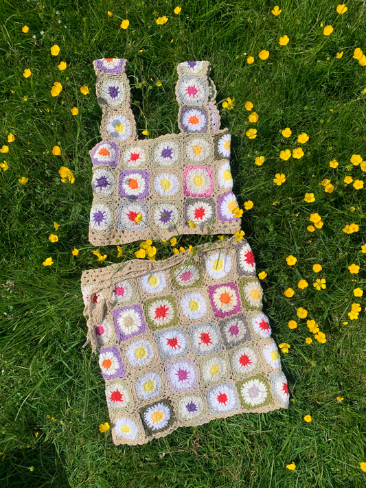 Patchwork Granny Square Skirt - L