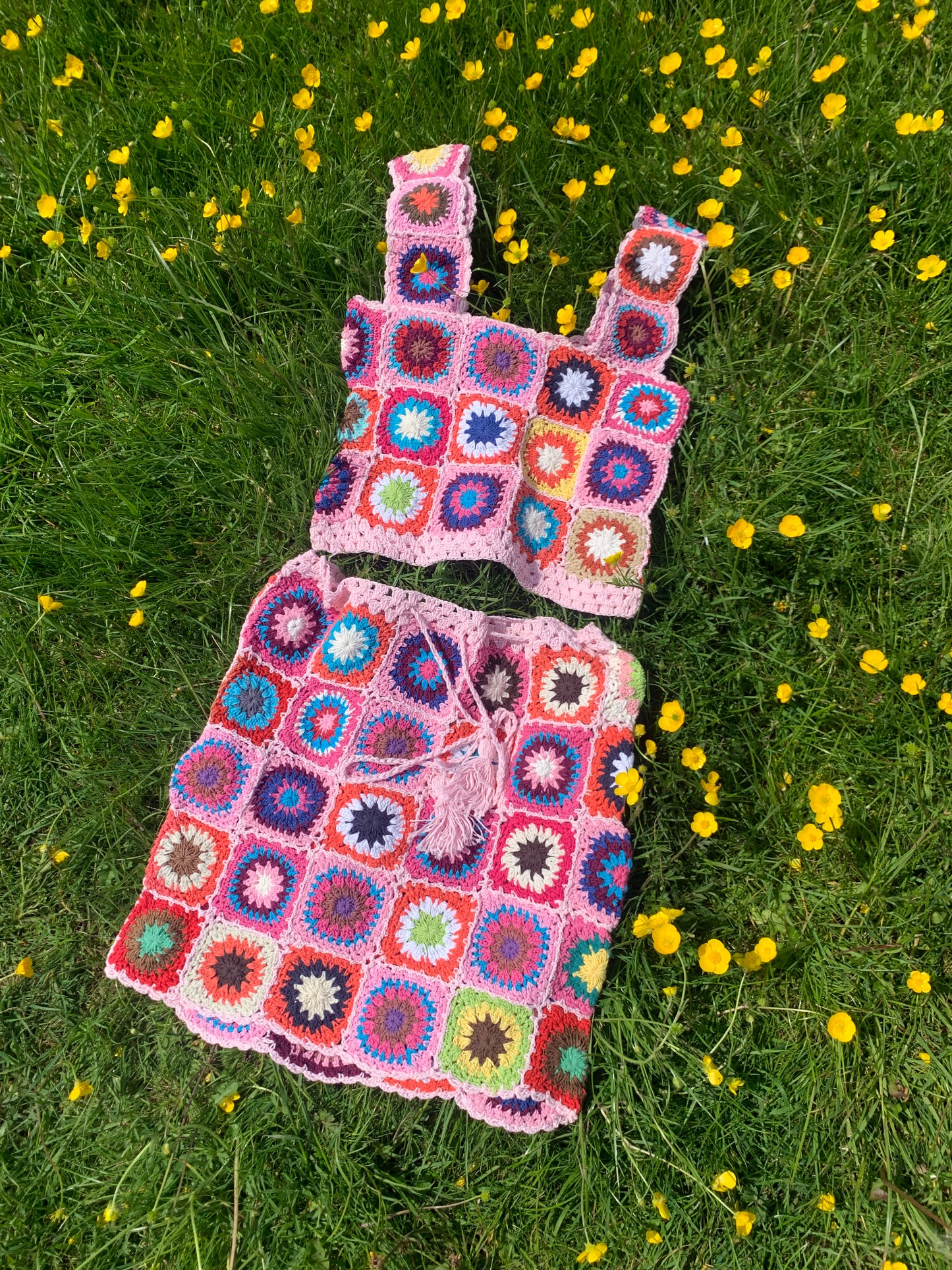 Patchwork Granny Square Crop Top - L