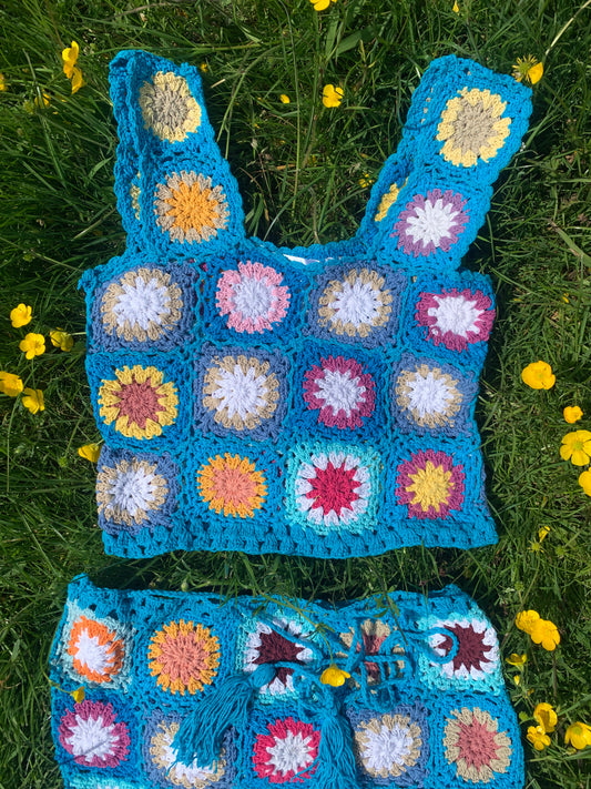 Patchwork Granny Square Crop Top - M