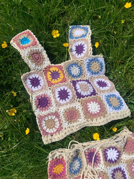 Patchwork Granny Square Crop Top - M