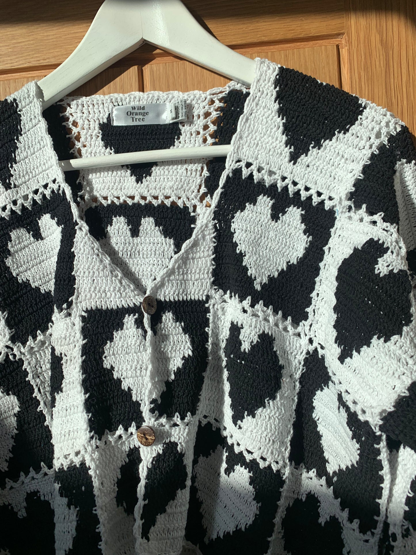 Heart on my sleeve Monochrome Black & White crochet Cardigan