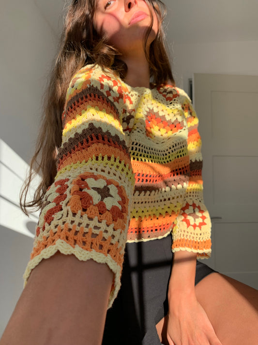 Ziggy cropped Jumper in 70s Sunset Yellow & Orange