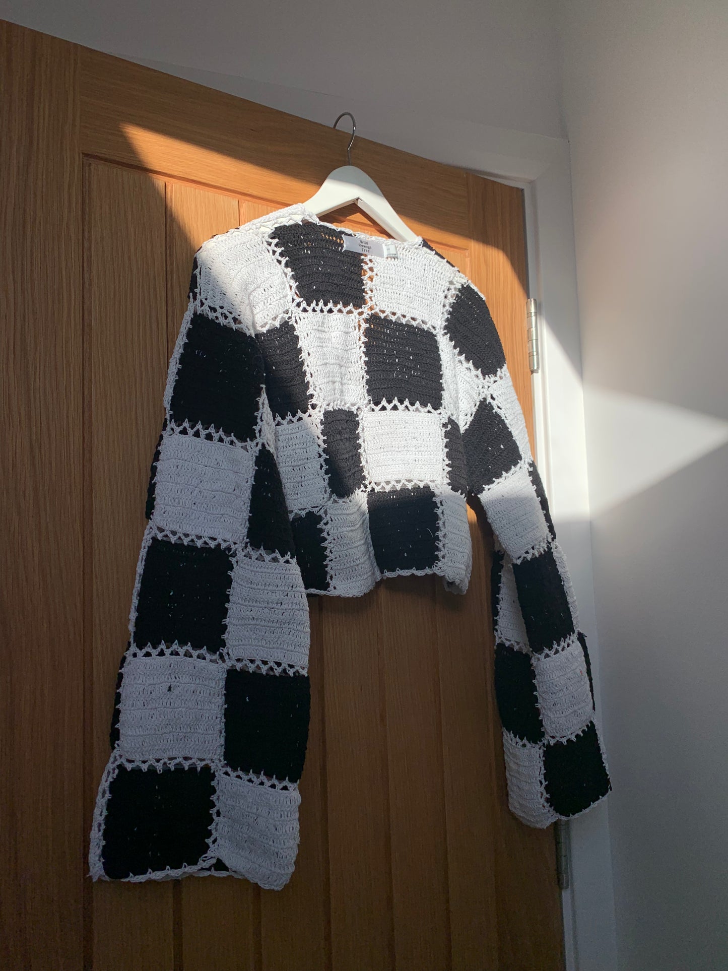 Reversible Floral Checkerboard Black & White crochet Cardigan